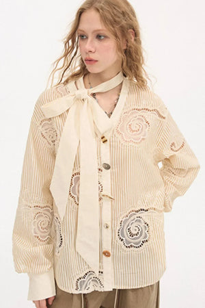 Tie-Back Bow Embroidered Shirt