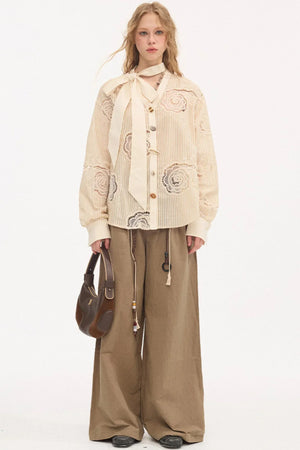 Tie-Back Bow Embroidered Shirt