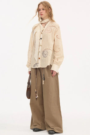 Tie-Back Bow Embroidered Shirt