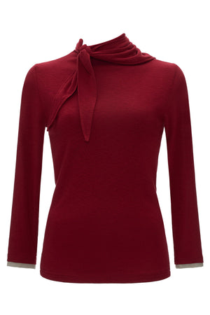 Tie-Neck Long-Sleeve Knit Top