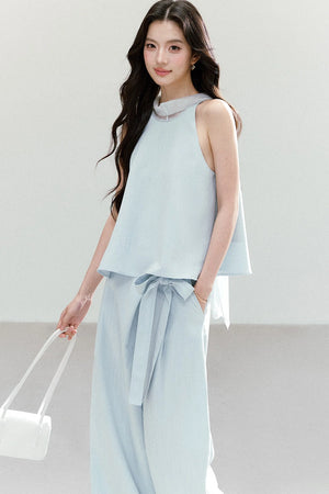 Tie-Up Wide-Leg Pants Two-Piece Set-Up