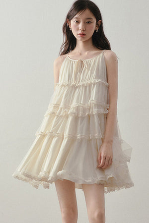 Tiered Lace Mesh Camisole Dress