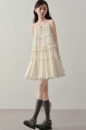 Tiered Lace Mesh Camisole Dress