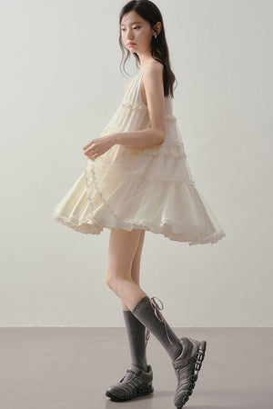 Tiered Lace Mesh Camisole Dress