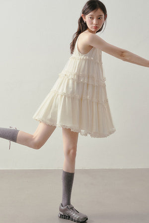 Tiered Lace Mesh Camisole Dress