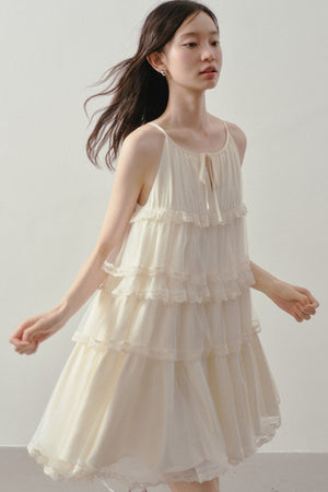 Tiered Lace Mesh Camisole Dress