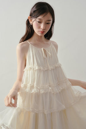 Tiered Lace Mesh Camisole Dress