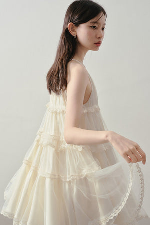 Tiered Lace Mesh Camisole Dress