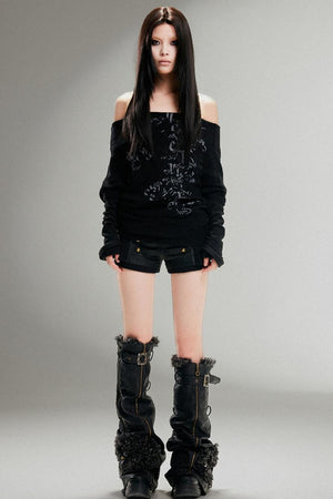 Totem Print Straight Neckline Tops