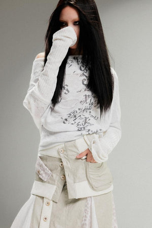 Totem Print Straight Neckline Tops