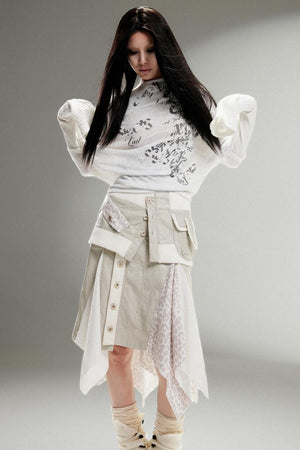Totem Print Straight Neckline Tops