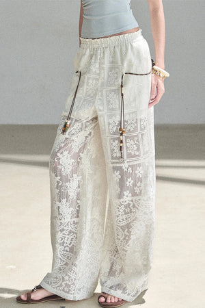 Translucent Lace Wide-Leg Pants