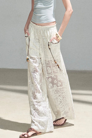 Translucent Lace Wide-Leg Pants