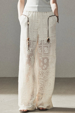 Translucent Lace Wide-Leg Pants