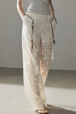 Translucent Lace Wide-Leg Pants