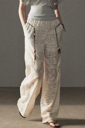 Translucent Lace Wide-Leg Pants