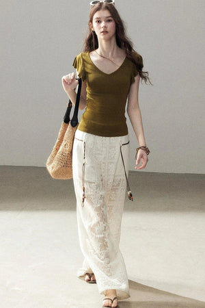 Translucent Lace Wide-Leg Pants