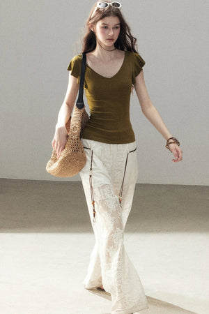 Translucent Lace Wide-Leg Pants