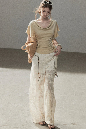 Translucent Lace Wide-Leg Pants