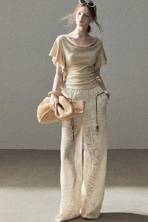 Translucent Lace Wide-Leg Pants