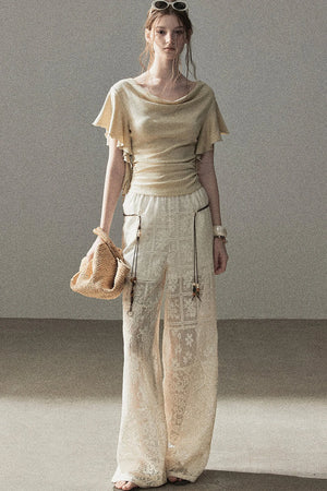 Translucent Lace Wide-Leg Pants