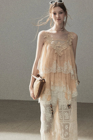 Translucent Lace Wide-Leg Pants