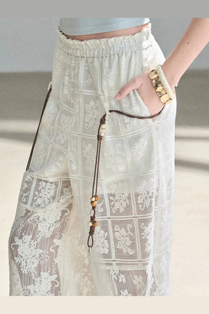Translucent Lace Wide-Leg Pants
