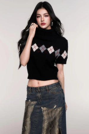 Trendy High Neck Short Sleeve Top