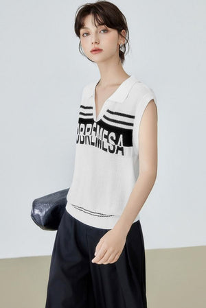 Trendy Sleeveless Alphabet Polo Top