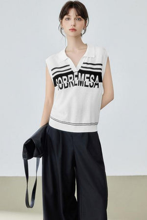 Trendy Sleeveless Alphabet Polo Top