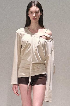 Twilight & Autumn Long-Sleeved Cinched Waist Knit Top