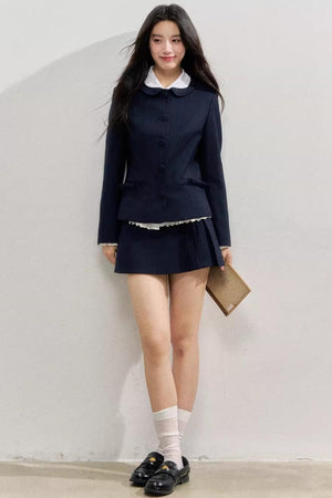 Twilight Blue Vintage Doll Collar Suit Skirt Set-Up
