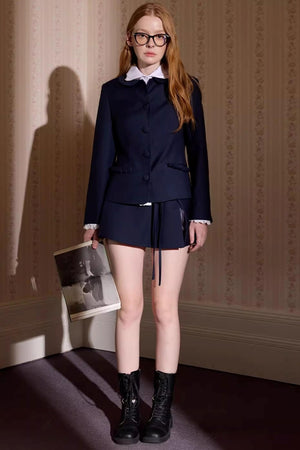 Twilight Blue Vintage Doll Collar Suit Skirt Set-Up