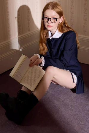 Twilight Blue Vintage Doll Collar Suit Skirt Set-Up