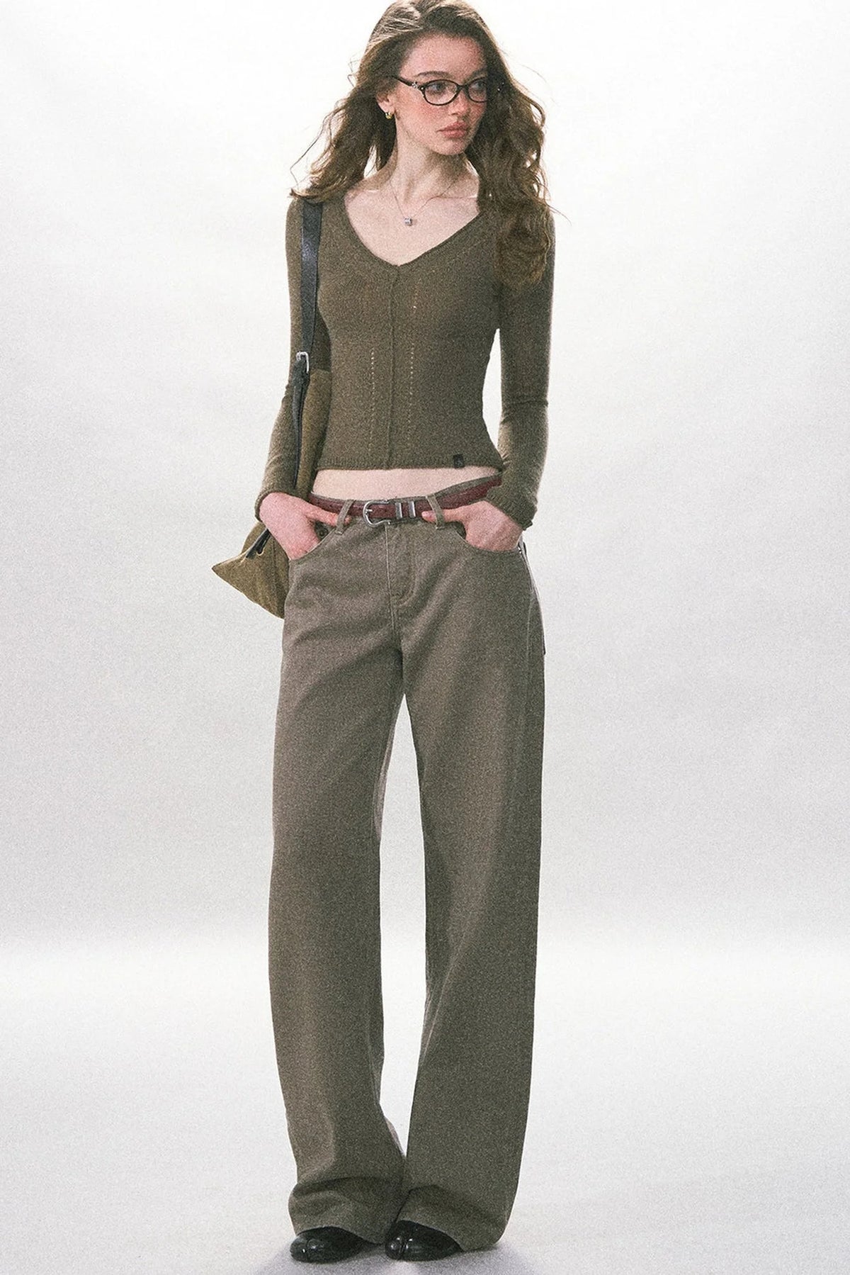 Twill Washed Retro Wide-Leg Pants