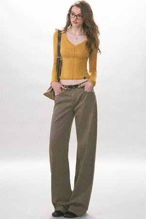 Twill Washed Retro Wide-Leg Pants