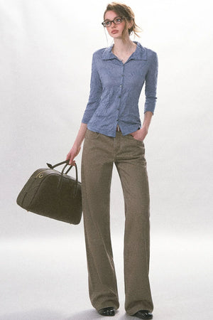Twill Washed Retro Wide-Leg Pants