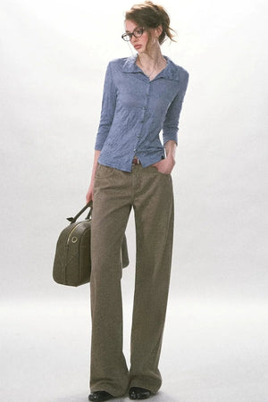 Twill Washed Retro Wide-Leg Pants