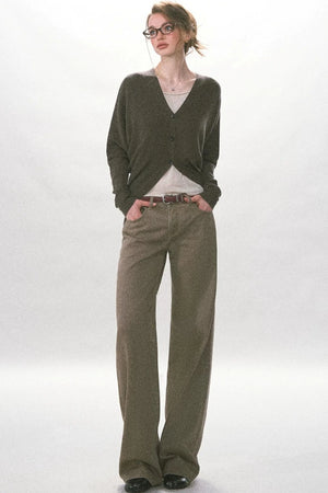 Twill Washed Retro Wide-Leg Pants
