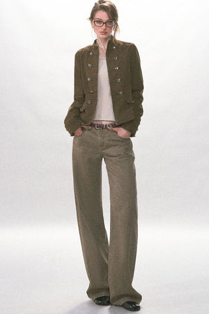 Twill Washed Retro Wide-Leg Pants