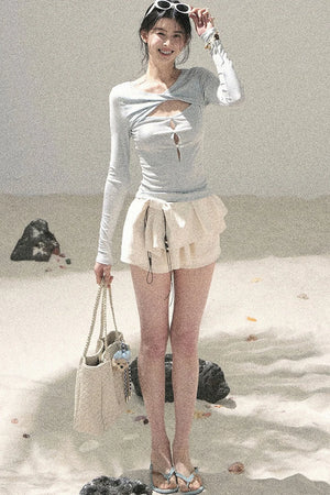 Twist-Knit Hollow-Out Top