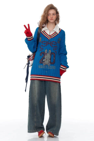 Twist Knit V-Neck Christmas Sweater