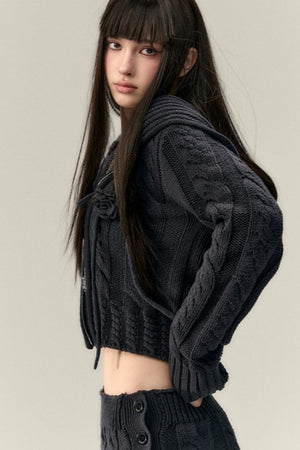 Twist Pattern Knit Sweater Jacket & Skirt Set-Up