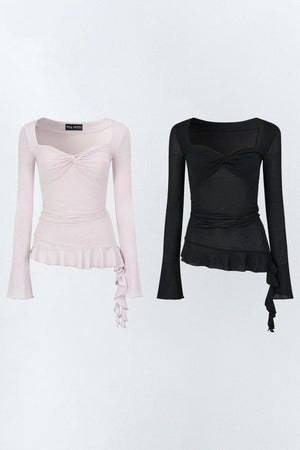 Twist Ruffle Pleated Blouse