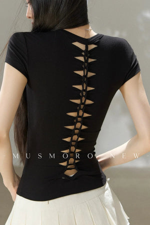 Twisted Back Short Sleeve Blouse