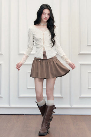 Twisted Hollow Lace Top and Skirt Set-Up