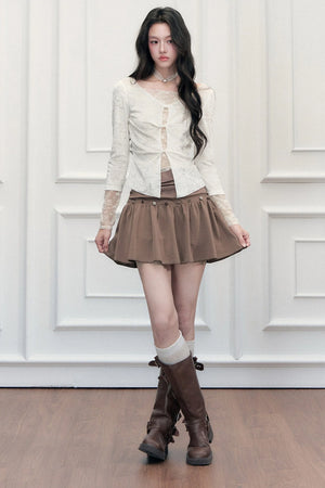 Twisted Hollow Lace Top and Skirt Set-Up