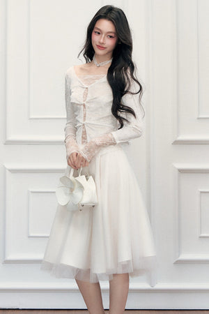Twisted Hollow Lace Top and Skirt Set-Up