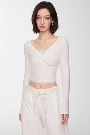 Twisted Lace V-Neck Top
