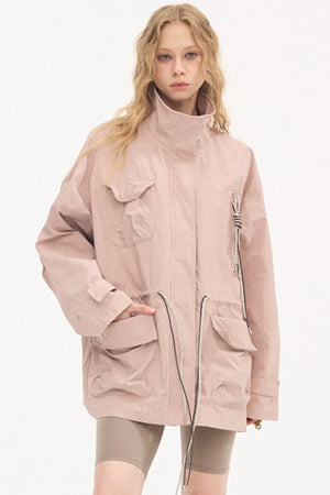 Twisted Pocket Stand Collar Jacket